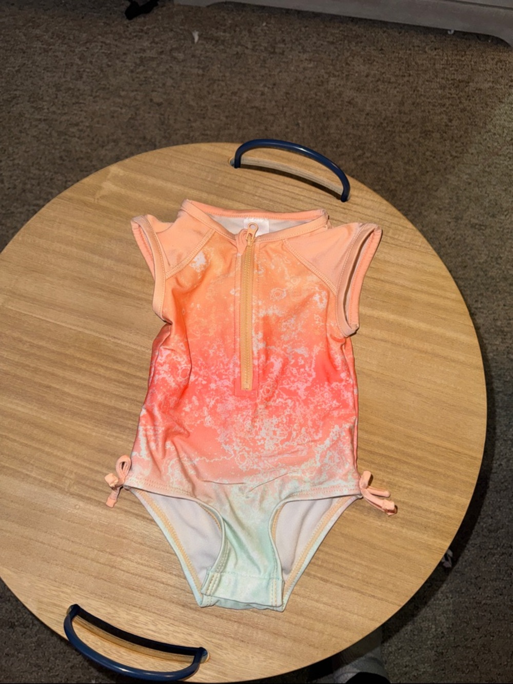 Cat & Jack Peach to Coral Ombre Girls One-Piece Swimsuit with Mint Accent